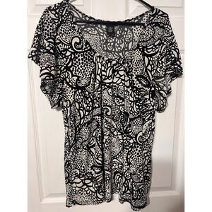 Madison Studio Womens XL Black White Abstract Paisley Dot Scoop Neck Blouse Top